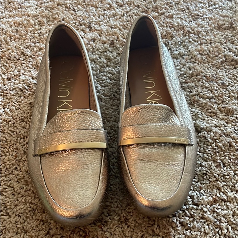 Calvin Klein Gold Metallic Flats Sleek Loafers